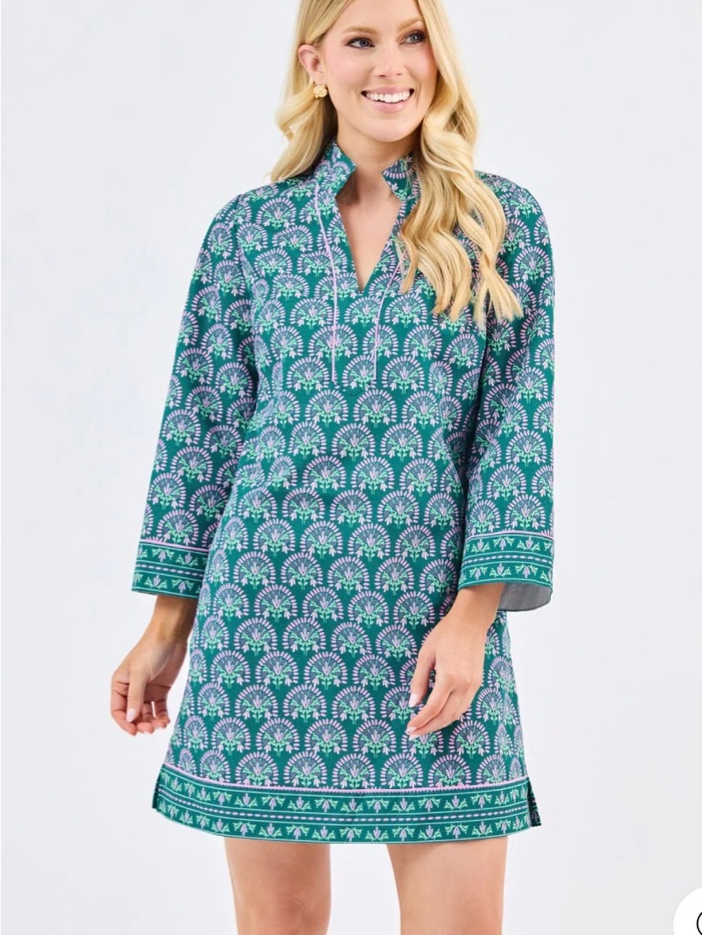 The Brenda Teal Dress in Sun Shower Flora Ocean by Mary Square - XL